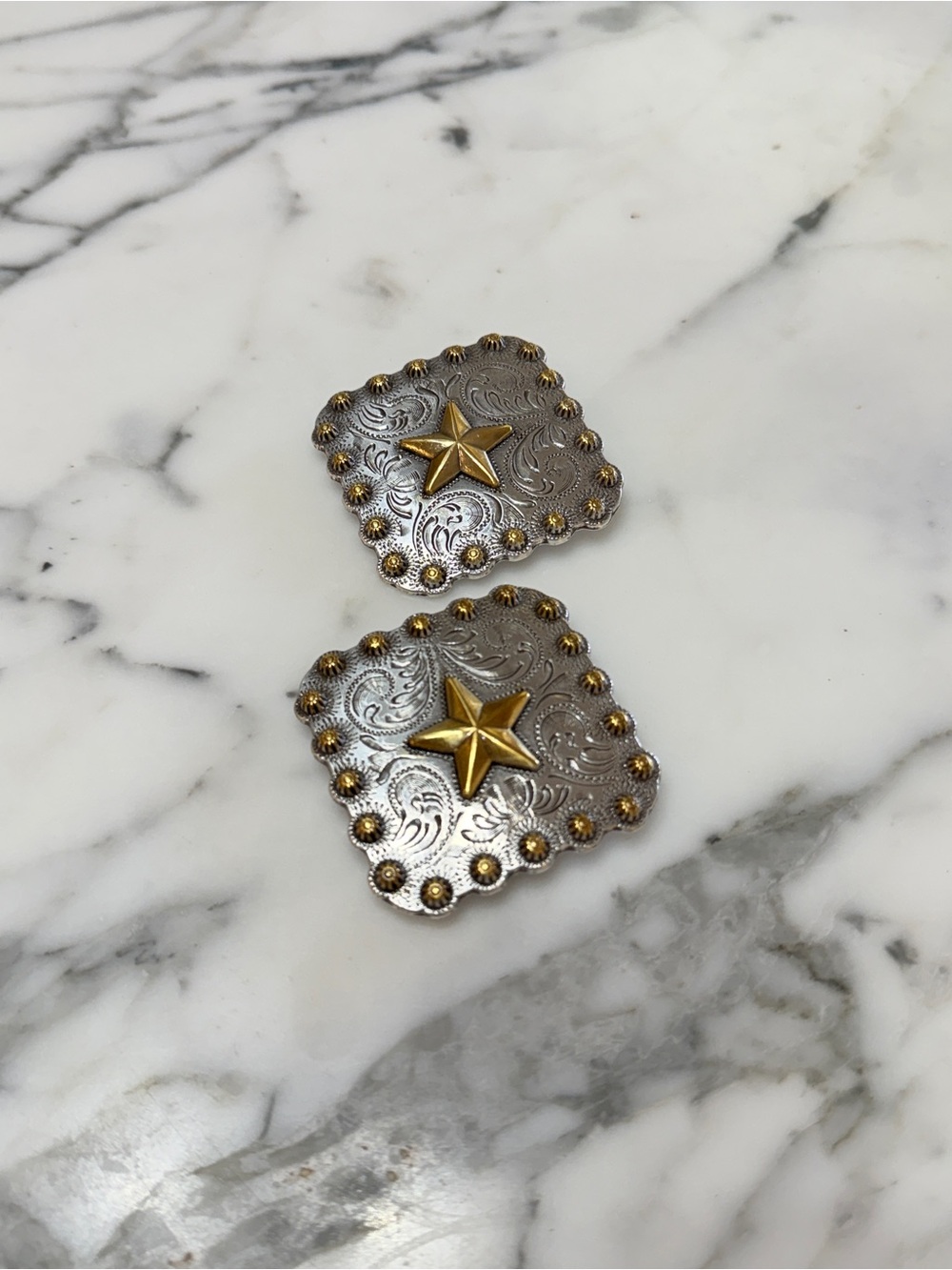 Western Engraved Star Berry Screw Back Conchos-Set of 2 - Picture 5 of 8